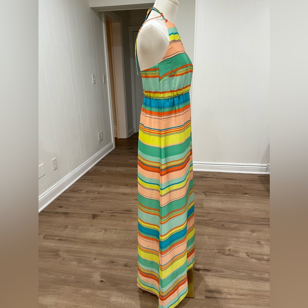 Ann Taylor Halter Maxi Dress Striped Multicolor Tie Back Womens Size 0 - Picture 12 of 16
